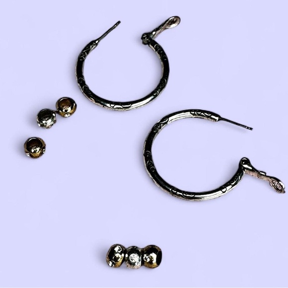 Brighton Silver and Gold tone sparkle Hoop Earrings charms removable latch back - Picture 5 of 6